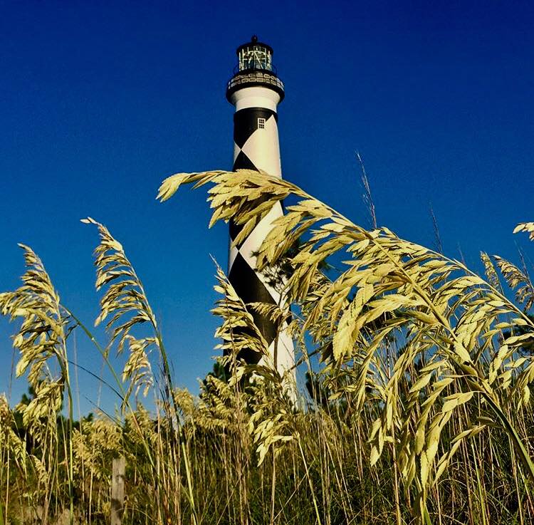 Cape Lookout lighthouse in the reeds